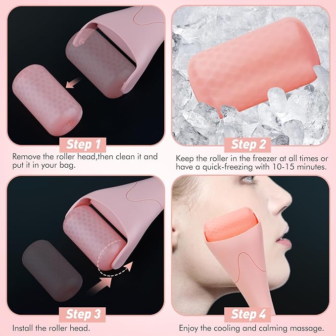 Ice Roller for Face,Eyes,Facial Massager Tool,Soothing Skin Care Tool,Cooling Skincare Device for Puffiness,At-Home Spa Gift for Women(Pink)