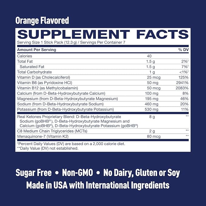 Real Ketones MCT & BHB Exogenous Ketones Drink Mix Packets Elevate Keto Electrolytes Powder Packets No Sugar with 4 Main Electrolytes Plus Hydrating Proprietary Keto BHB - 7-Pack Orange