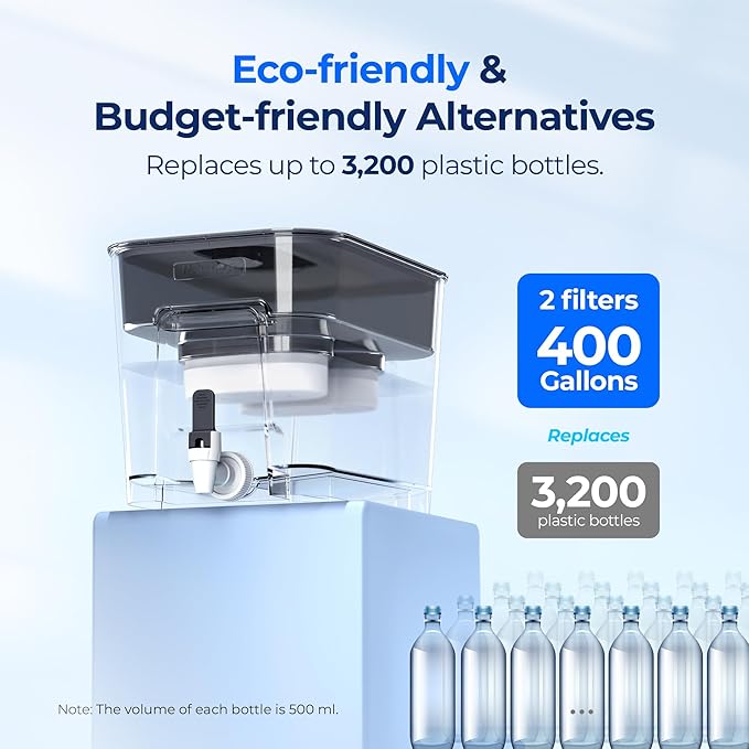 Waterdrop 40 Cup Dual Filter Dispenser, 8X Faster Filtration, 400-Gallon Lifespan, Water Filter Dispenser for Home/Office, 2 Built-in Filters, 10X Longer Lifetime, Reduces Chlorine, PFOA/PFOS, Black
