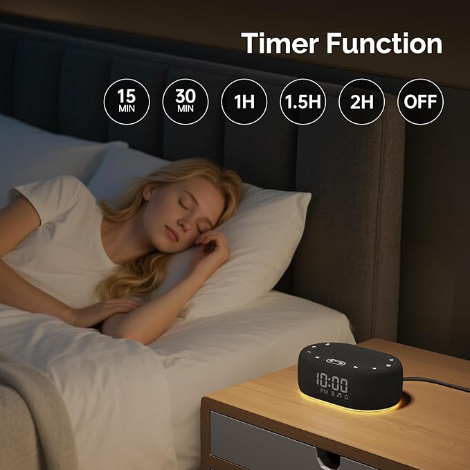 1Mii White Noise Sound Machine with Alarm Clock, Sound Machine for Sleep for Adults Baby, 30 Soothing Sounds, Smart App Controlled, Dimmable 7-Color Night Light, Sleeping Timer, 30 Volume Levels