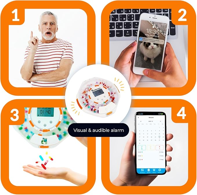Adamson TimelyMed Smart Pill Dispenser with Alarm - WiFi App Monitoring - 28-Day Automatic Medicine Dispenser for Elderly & Alzheimer’s Care - Lock Key - New Version