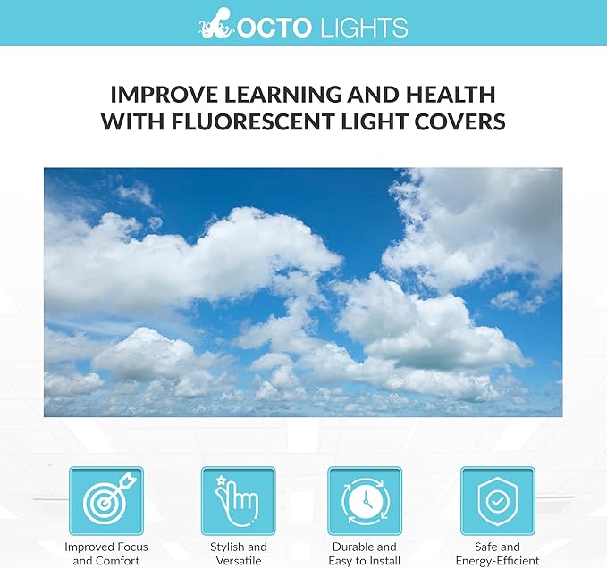 OCTO LIGHTS Fluorescent Light Covers Cloud Sky Panel for Ceiling Lights, Light Covers for Ceiling Lights Classroom 2x4 (22.38"x46.5") Backlit Film Insert for Fluorescent Light Fixtures (Pack of 1)
