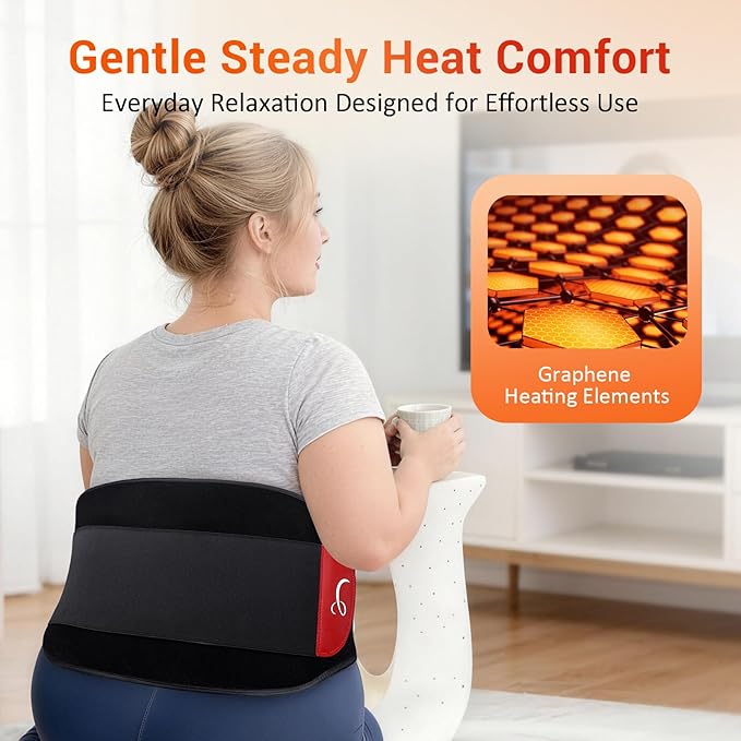 Comfytemp Extra Large Cordless Heating Pad with Massager for Back XXL, FSA Eligible HSA Portable Rechargeable 2X Larger Lower Back Massager with 4 Motors, Wireless Heated Waist Belt Button APP Control