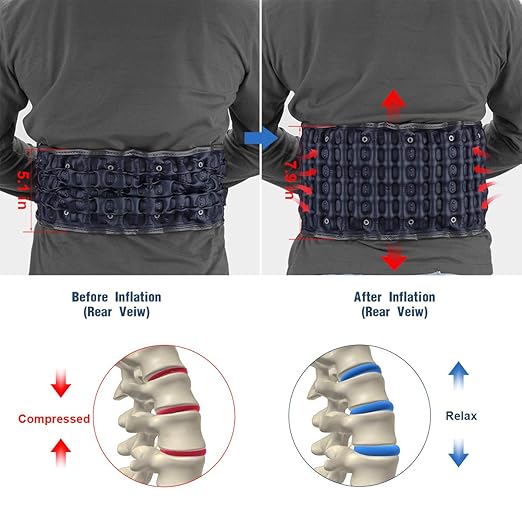 HONGJING Decompression Belt Inflatable Lumbar Support for Lower Back Pain Relief - Inflated Back Reliever with Hand Pump, One Size Fits 29-49 Waist