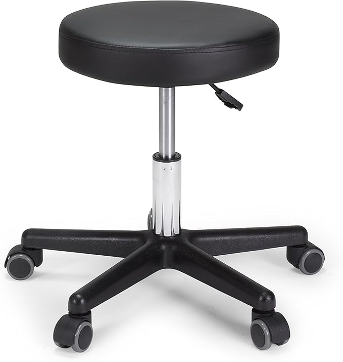 Terrell Office Stool (Black) with Adjustable Height 19" to 25" and Castors, Ideal for Office, Clinic, Tattoo Studio, Ultra Thick Cushion with Diameter 15”, Sturdy & Comfortable