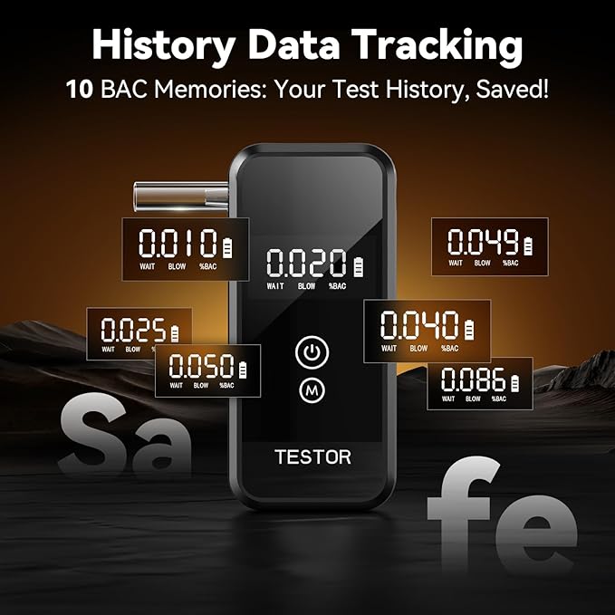 Breathalyzer, 2026 Advanced High-Accuracy Personal Breathalyzers for Alcohol, Portable Handheld Digital Alcohol Breathalyzer Tester for Home & Travel Use/8 Mouthpieces