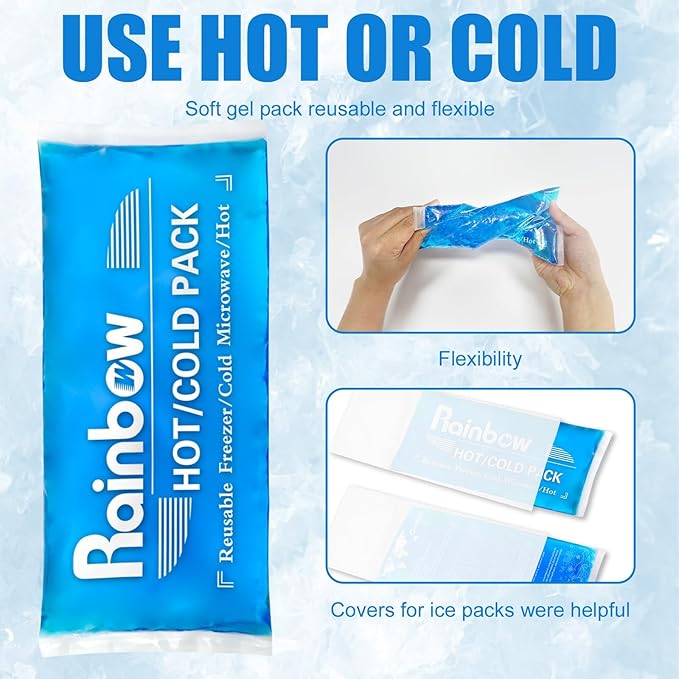 Gel Ice Packs for Injuries - Soft & Reusable Cold/Hot Compress for Headaches, Fever, Migraine Relief - Flexible Therapy on Neck, Ankle, Knee, Shoulder, Elbow,Feet (9.8" x 4.3" - 4 ice Packs)