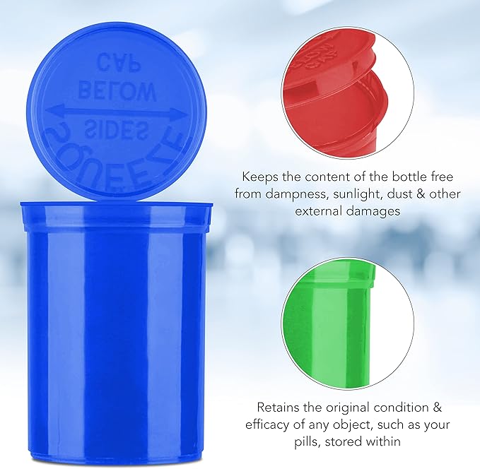Top Class Ventures Large Empty Pill Bottles with Caps - Airtight 30 Dram Pop Top Bottles - Prescription Medicine Container - for Herbs, Candy, Crafts, and More - 10 Pack Transparent Multi Color