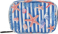 Blue Stripes Starfish Seashells Corals Travel Pill Organizer Case Box Container Weekly Portable Vitamin Medicine Holder Storage Bag with Zipper Removable