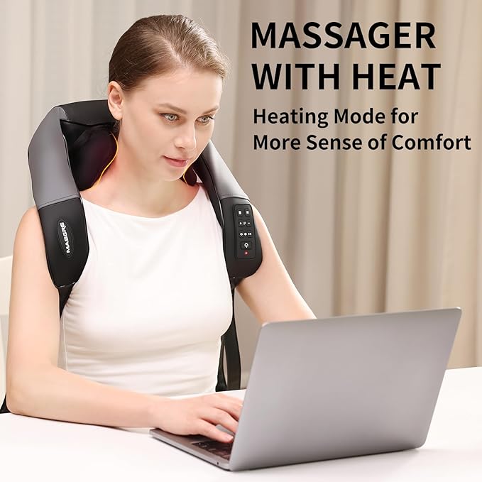 Neck Shoulder Back Massager with Heat, Width Adjustable Cordless Shiatsu Heated Massager for Pain Relief Deep Tissue, Brushless Motor 6D Kneading Massage Gifts for Women Men Mom Dad Birthday Christmas