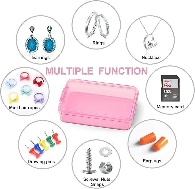 6 PCS Small Pill Box, Tiny Pill Case,Mini Clear Plastic Storage Containers Cute Travel Pill Organizer Case Portable for Pocket Purse Briefcase (Pink)