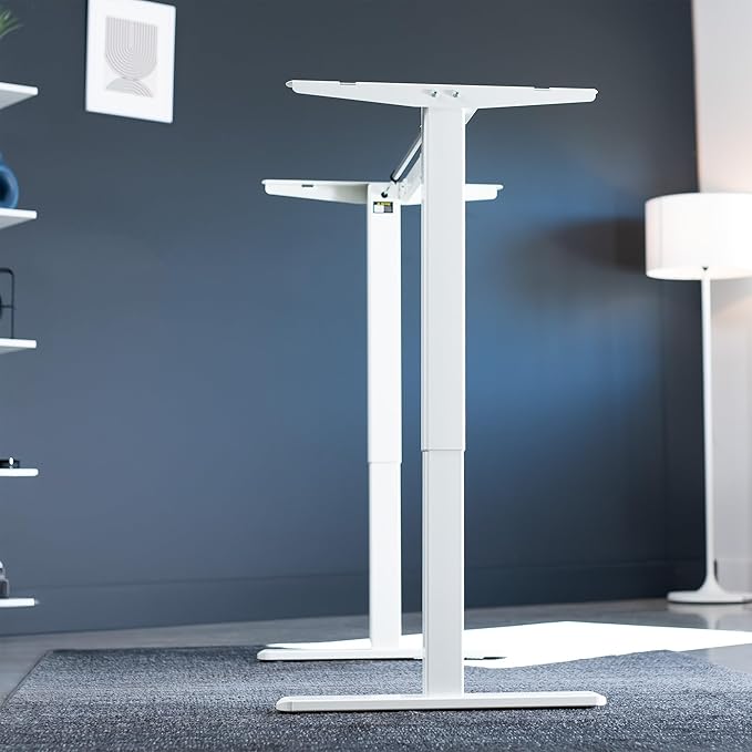 VIVO Electric Stand Up Desk Frame Workstation, Single Motor Ergonomic Standing Height Adjustable Base with Simple Controller, White, DESK-V100EW
