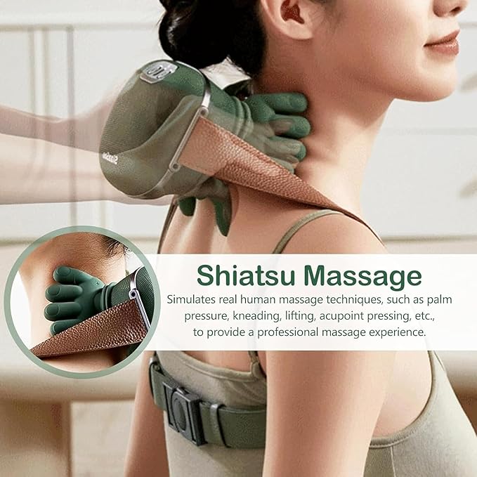 Neck Massager with Fingers - Bionic Heated Massager,Neck and Shoulder Massager,Wireless Portable Electric Shiatsu 4D Kneading Massage, Simulated Human Hand Design(Green)
