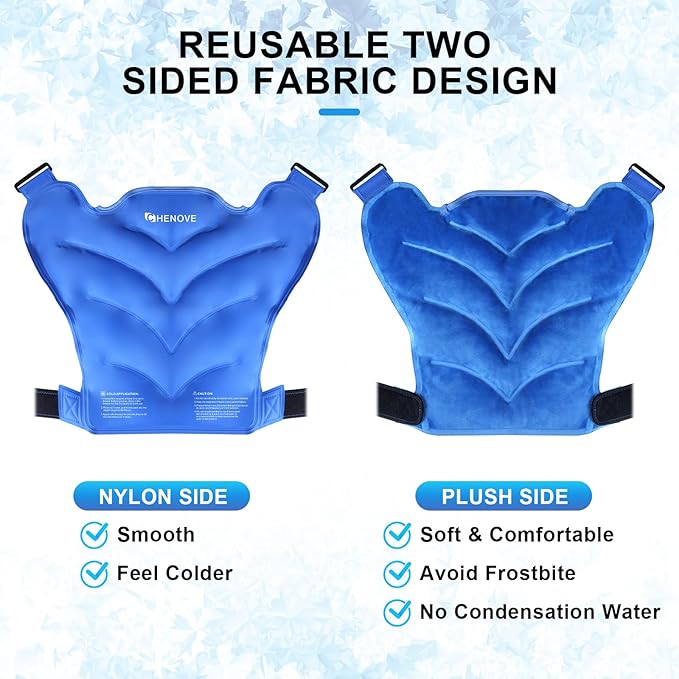 Chenove Ice Pack for Shoulders Upper Back with Strap, Neck and Shoulder Ice Pack Wrap Rotator Cuff Gel Reusable with Cold Compression Therapy, Soreness (Blue)