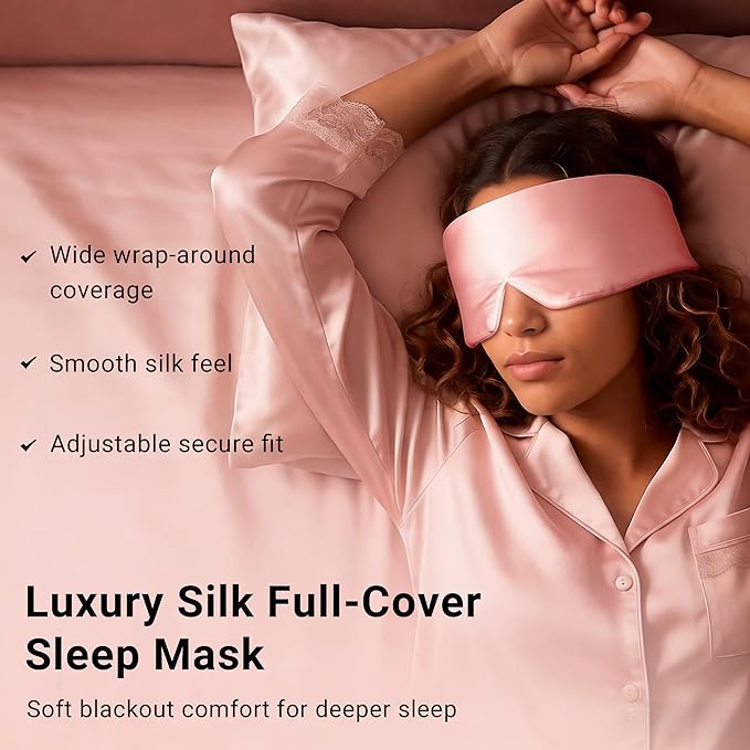 Silk Sleep Mask for Side Sleepers, Eye Mask for Sleeping Women Men, Face-Hugging Padded Eye Cover, 100% 22 Momme Pure Mulberry Silk, Soft Light Blocking Mask for Travel, Naps & Shift Workers (Pink)