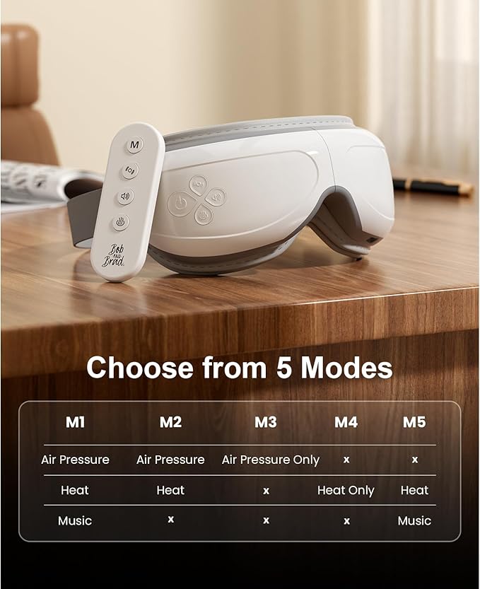 BOB AND BRAD Eye Massager with Remote Control FSA Eligible HSA - EyeOasis 2 Plus Eye Massager with Heat Compress - Electric Headache Massager with Heat for Migraines & Dry Eye Relief