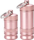 Portable Keychain Pill Holder Case - Small Waterproof Aluminium Alloy Portable Pill Box, Metal Pill Container for Purse Daily Medicine Carrier Organizer Bottle for Outdoor Camping Travel 2 Pack Pink