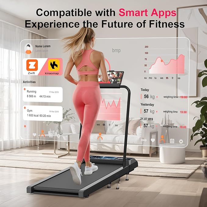 Walking Mat Pad With Incline and Handle Bar, Treadmill with Handles, 4 in 1 Under Desk Treadmill, 2.5HP Low Noise Compact Treadmills Small Space with Remote Control,Portable Treadmills for Home Office