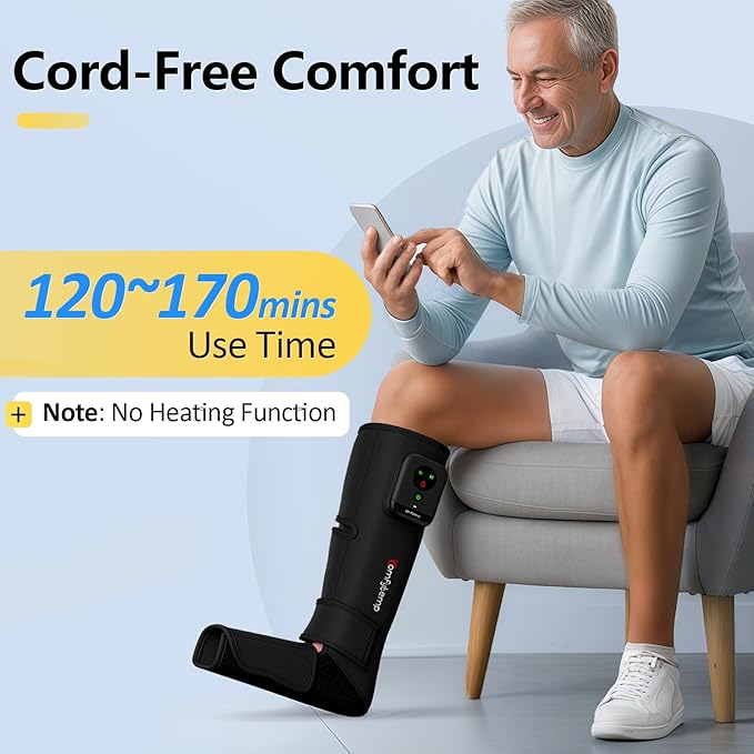 Comfytemp Air Compression Therapy Device K1011, Cordless Leg Massager for Circulation and Pain Relief, Portable Foot and Calf Massage Boot, Christmas Gift for Dad Men Mom Women Seniors (1 Pack)