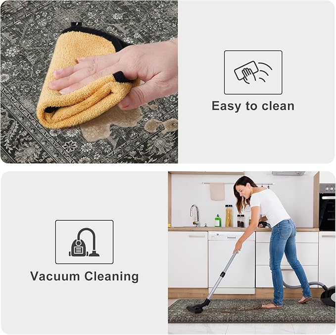 KIMODE Kitchen Mat for Floor Cushioned Anti Fatigue, 20"x71"+20"x32" Farmhouse Kitchen Rugs Sets of 2, Non Slip Waterproof Kitchen Floor Mat, Standing Mat for Sink Laundry Office Desk Green/Grey