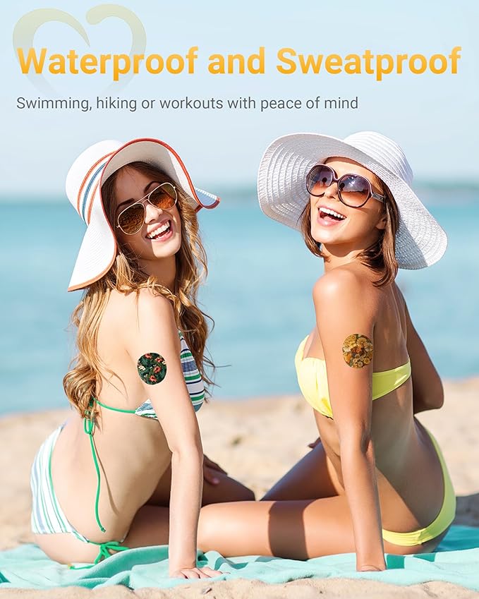 Libre 3 Sensor Covers Waterproof, Amolyfe 10 Pack Freestyle Libre 3 Plus Covers, Bump-Proof with Hard Cap, Breathable Latex Free Glucose Sensor CGM Adhesive Patches, 14-Day CGM Protection (Heart)