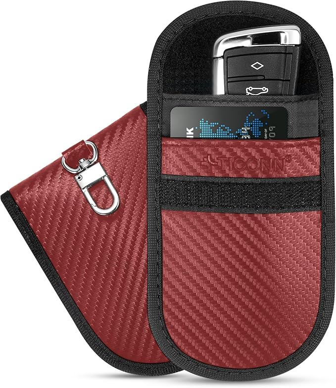 TICONN 2PK Faraday Bags for Car Keys Fob, 3.25"X4.75" Faraday Cage Protector, Car RFID Signal Blocking, Anti-Theft Pouch Anti-Hacking Case Blocker (Red, S)