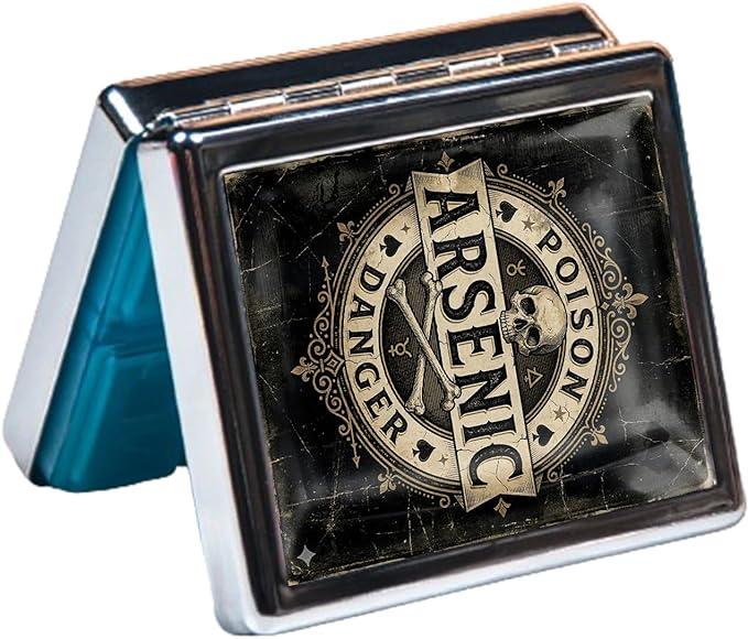 Metal 7 Day Pill Organizer, Weekly Pill Case with 8 Compartments, Travel Pill Box for Purse & Pocket, Small Medicine & Vitamin Organizer with PP Dividers (Vintage Poison Label)