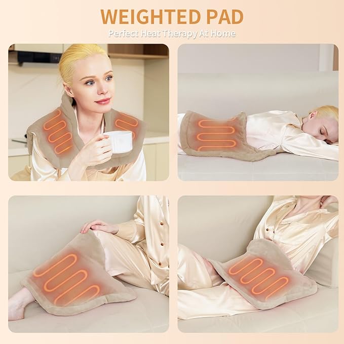 Heating Pad for Neck and Shoulders and Back Pain Relief, Weighted Heat Pad with Dry&Moist Heat, Neck Heating Pads 4 Heat Settings, Auto-Off, Christmas Gifts for Women Men Mom Dad, 19'' x 22'', Camel