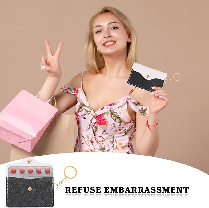 Mozeat Lens 1 Pack Birth Control Pill Case Sleeve Packet PU Leather Wallet Pill Holder Birth Control Case with Snap Closure and Keyring Contraceptive Medicine Holder for Travel Bag Backpack