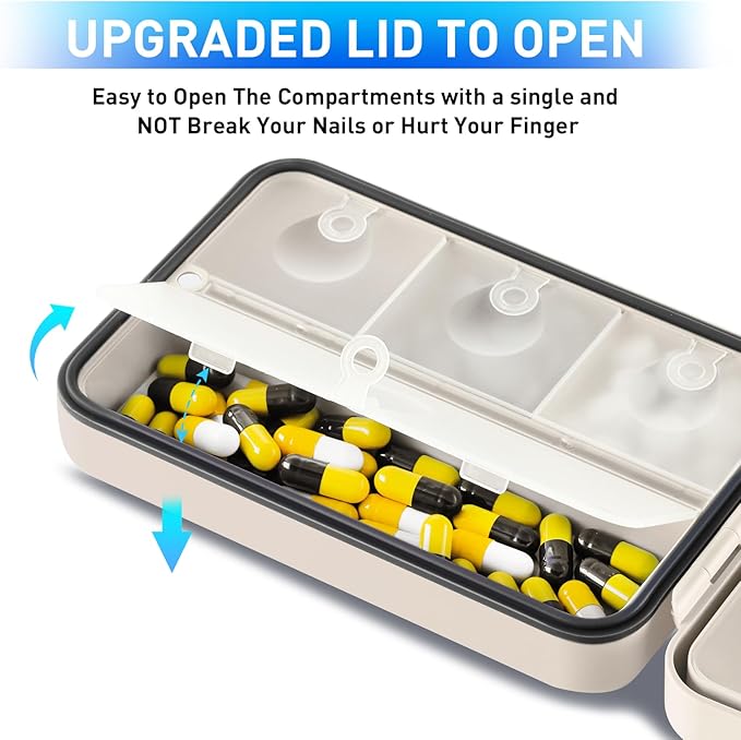 Travel Pill Organizer,Travel Pill Case,Moisture-Proof Pill Case,Portable Pill Box for Travel,Cute Pill Container,Medicine Pill Organizer for Vitamin,Fish Oils,Supplements