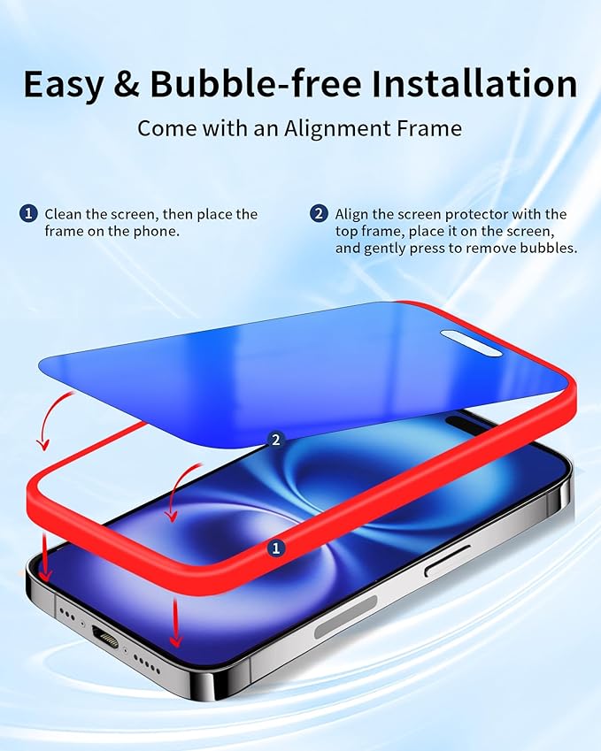 2 Pack Privacy Screen Protector for iPhone 16 Plus Tempered Glass 25 Degree Anti-Spy 16Plus Gradient Colorful Anti Bluelight Easy Installation Frame Full Coverage Case Friendly (6.7 inch Blue)