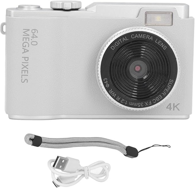 Digital Camera, 48MP Vlogging Camera with 16X Digital Zoom, Anti-Shake, Beauty Filter, 2.4 Inch LCD Screen, Compact Selfie Camera for Kids Teens, for Vlog Photos (White)
