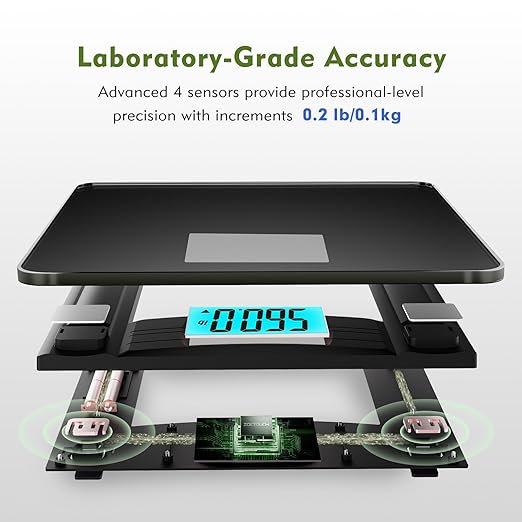560lbs Bathroom Scale for Body Weight Over 500 lbs, Accurate Digital Weighing Machine with Wide Platform 12.2" x 12.9", Large Backlit LCD Display,High Capacity for Heavy Duty Seniors