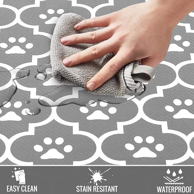 Grey Kitchen Mat Cushioned Anti-Fatigue Floor Mat, Waterproof Non-Skid Kitchen Mat and Rug Heavy Duty Comfort Standing Mat for Kitchen, Home, Office, Sink, Laundry, Puppy Paws