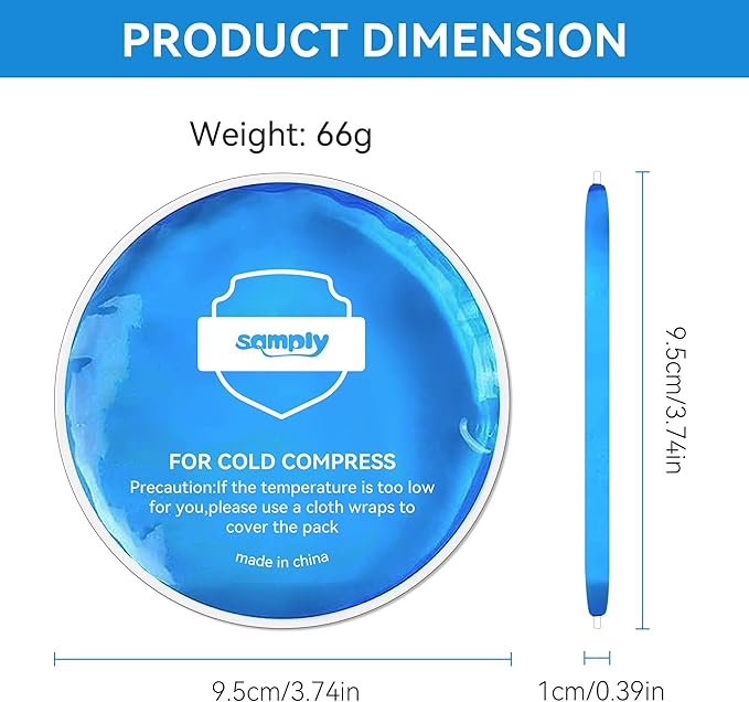 samply Small Gel Ice Packs for Boo Boos, Cold Packs for Injuries Reusable Pain Relief, Headaches and Toothaches,Eyes, Face, 4 Pack Mini Round Ice Packs with 2 Covers for Cold Compress