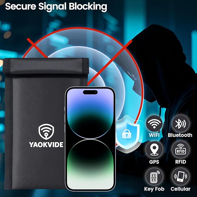 Faraday Bags for Phones & Car Keys – Anti Theft Signal Blocker [5G/WiFi/Bluetooth/GPS], Prevents Keyless Entry Hacking & Tracking, RFID Protection, Fireproof Waterproof Pouch with Detachable Strap