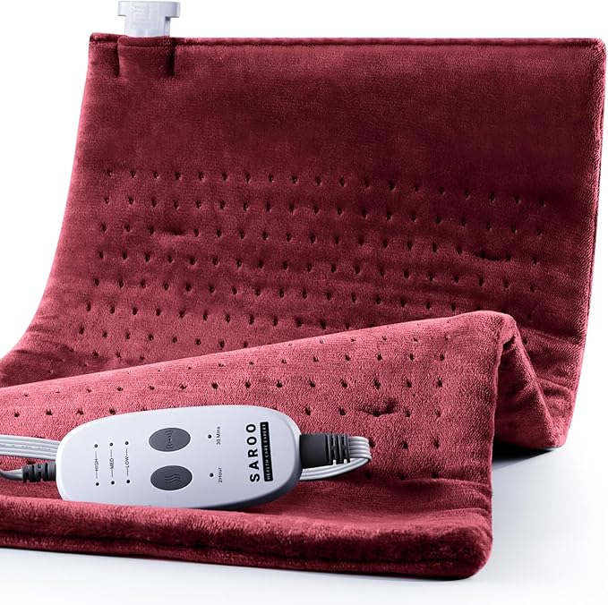 SAROO Heating Pad for Back Pain Relief,Massaging Weighted Heating Pads for Neck, Shoulder,Cramp,Portable Heated Pad with 3 Heat Settings & 6 Massage,18 Relaxing Combinations,Auto Off,20"*24",Wine Red
