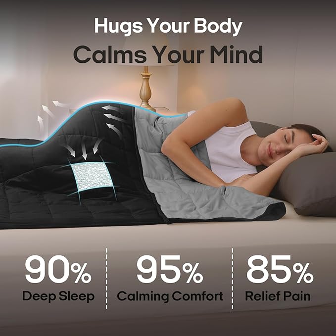 ZonLi Weighted Blanket for Adults (60"x80", 20lbs, Grey/Black) Queen Size High Breathability Cooling Heavy Blanket, Soft Material with Premium Glass Beads, All-Season, Easy Care