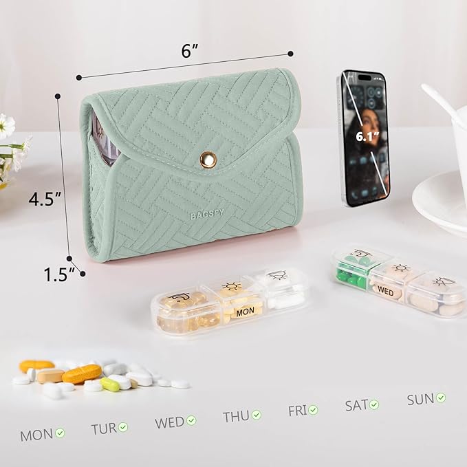 BAGSFY Weekly Pill Organizer 3 Times a Day in a Cute Fabric Pill Case, Medicine Pill Organizer, Pill Box, Portable Travel Pill Case, Pill Container for Medication, Vitamins, Fish Oils, Supplements