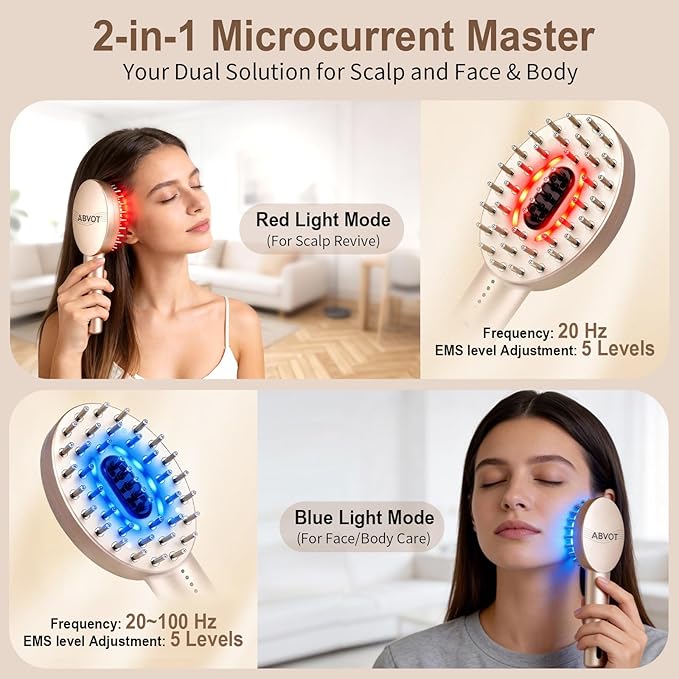 3-in-1 Electric Scalp Massager with Hair Oil Applicator, Red & Blue Light Modes, Vibrating Massage Tool for Scalp/Face/Body Relaxation, Portable Hair Brush, Scalp Massage Comb for Home & Travel