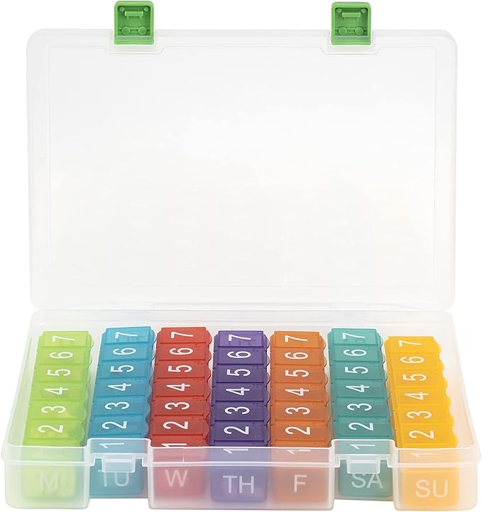 e-Pill 7 Times a Day x 7 Day Clear Weekly Pill Organizer, Vitamin, and Medicine Pillbox (Rainbow)