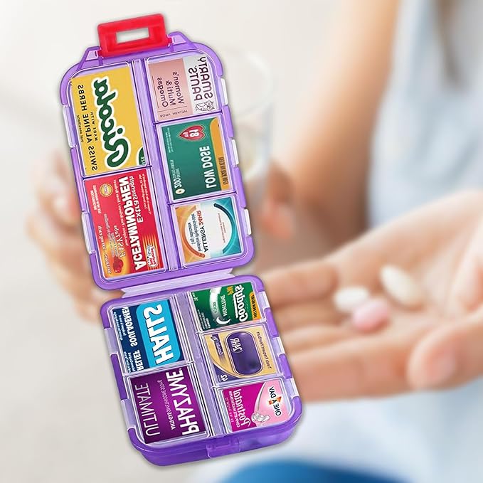 INVODA 7-Day Pill Organizer with Medicine Labels Travel Pill Case Compact, Portable Medication Organizer for Daily Use (3.7 x 2.4 x 1.18 Inches)
