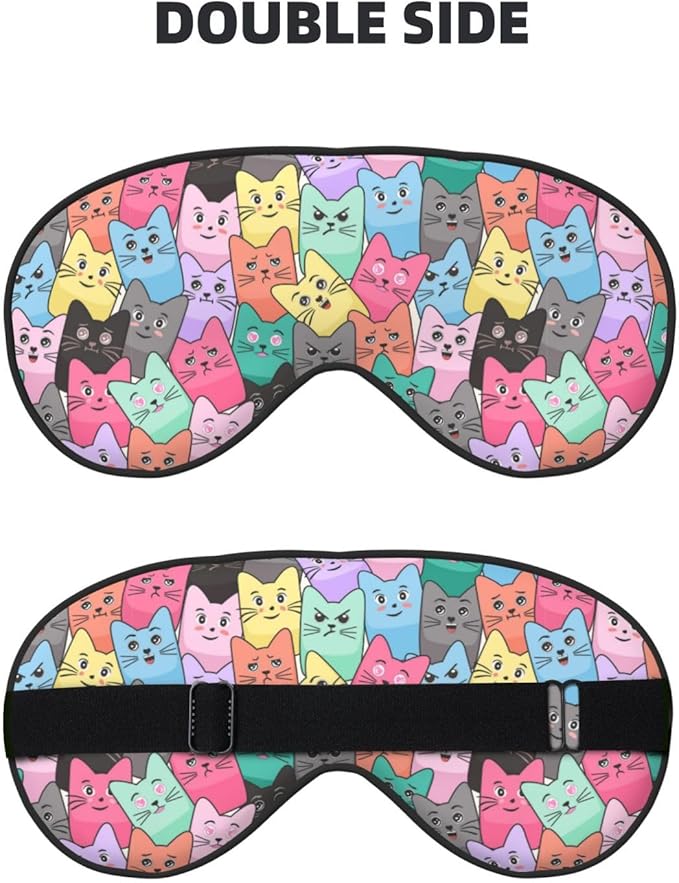 Cute Colorful Cartoon Cat Sleep Mask Eye Mask with Adjustable Strap Eye Sleep Shade Cover Blocks Light for Women Men Airplane Travel Nap