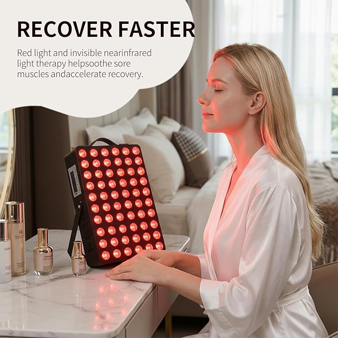 Red Light Therapy for Body, 660nm 850nm Near Infrared Light Therapy Panel with Stand and Handle, 60 Dual Chip LEDs, Ideal Xmas Gift, for Body, Face, Recovery, Sleep, Skin Health, Black