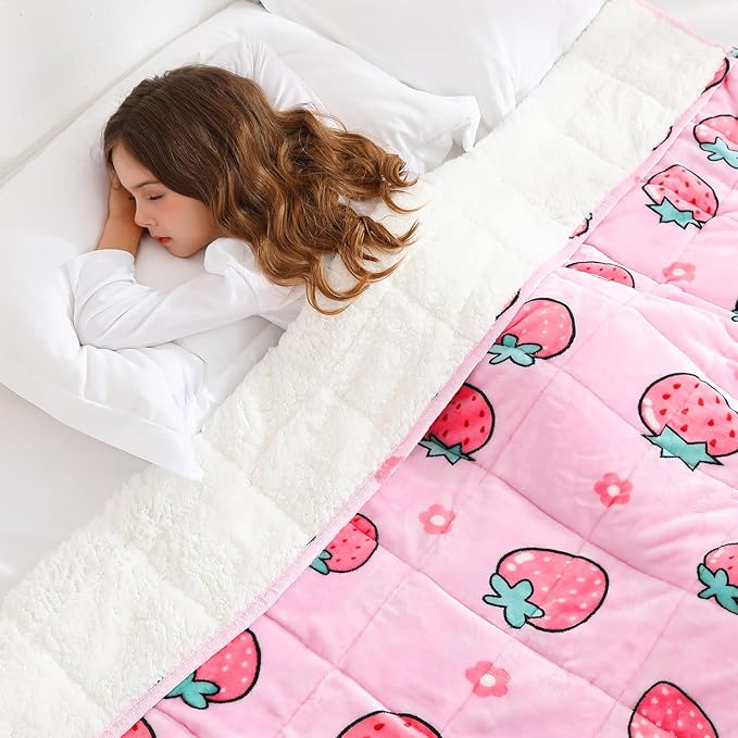 Aemicion Weighted Blanket 10 pounds Twin Size 48"x 72",Soft Sherpa Fleece Heavy Blanket for Sleeping Perfect for 80-110lbs, Cute Strawberry Pink Weighted Blanket for Bed or Couch