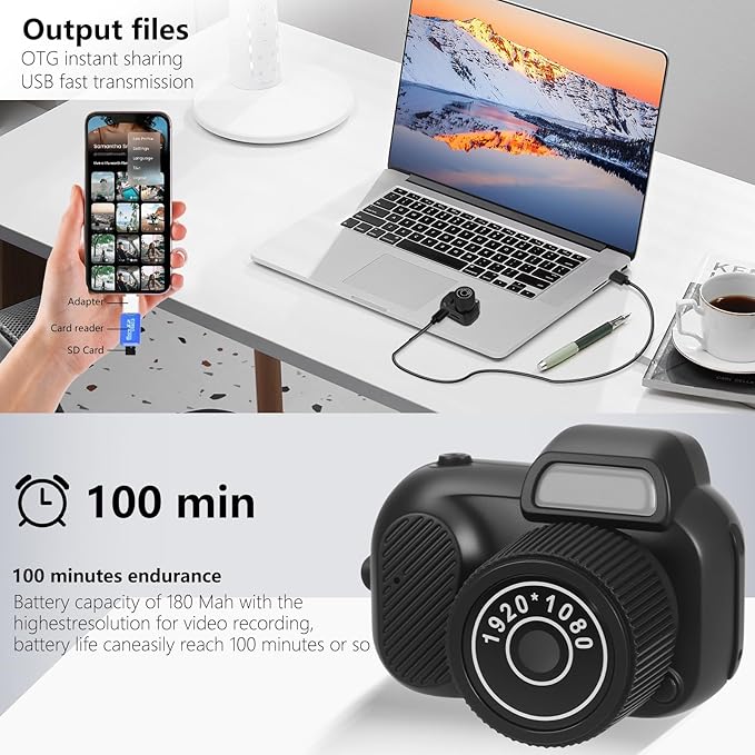 Mini Keychain Camera, FHD 1080p 8MP Cute Mini Digital Camera with 32GB SD Card, 8 Creative Filters, 0.96" HD Display, 100 Mins Battery Life for Decorate Travel Recording Gifts (Retro, Black)