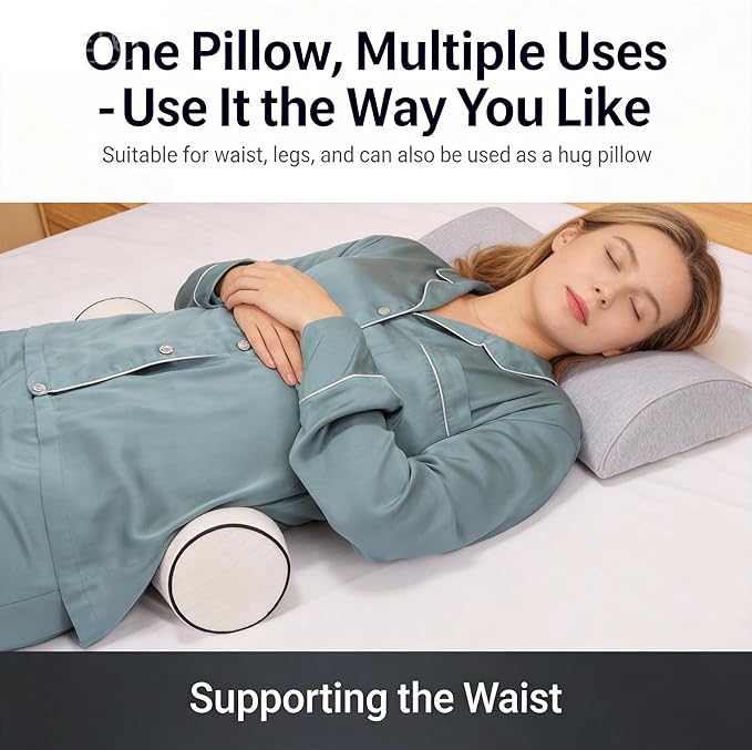 Cervical Pillow for Neck Pain & Side Sleepers Patented Ergonomic Memory Foam Pillow – Adjustable Height for Back & Side Sleeping, Anti-Snoring (Blue+White, Roll)