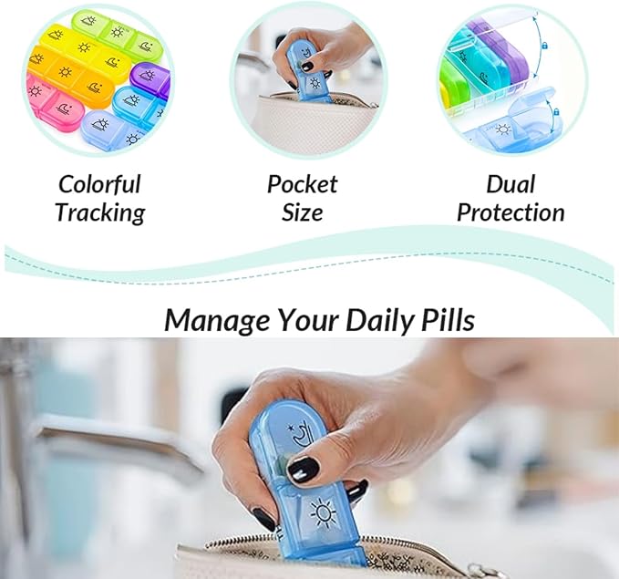 Weekly Pill Organizer 7 Day 3 Times, Portable Pill Organizer, BPA Free Pill Case, Travel Daily Pill Box Reminder, Medication Organizer for Vitamins, Supplements (White)