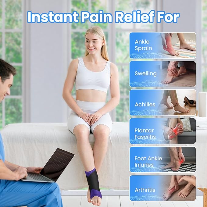 ONLYCARE Ankle Ice Pack Wrap for Swelling, Upgraded Gel Ice Pack Reusable, Hot Cold Therapy, Cold Pack for Sprained Ankle Injuries, Achilles Tendonitis, Plantar Fasciitis, Purple