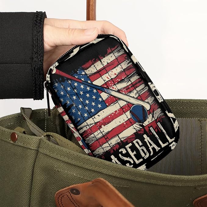 American Flag Baseball Travel Pill Organizer Box Weekly Portable Pill Case Daily Pills 7 Day Small Birth Control Pills Container Removable Compartments for Medicine Vitamins Fish Oil